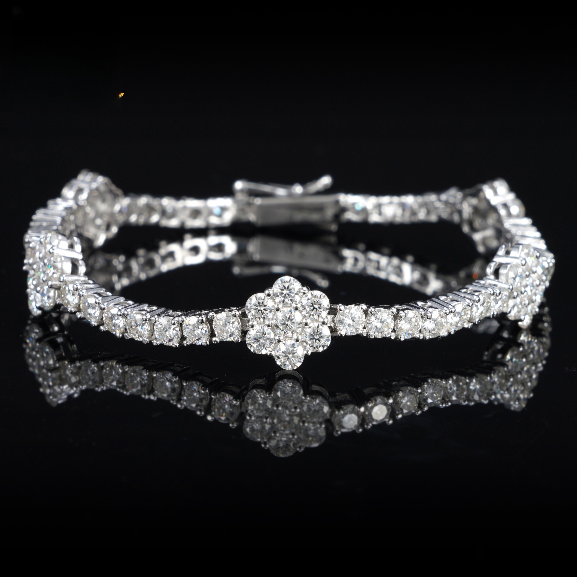 Moissanite Tennis Bracelet — 3mm Flower, 925 Silver