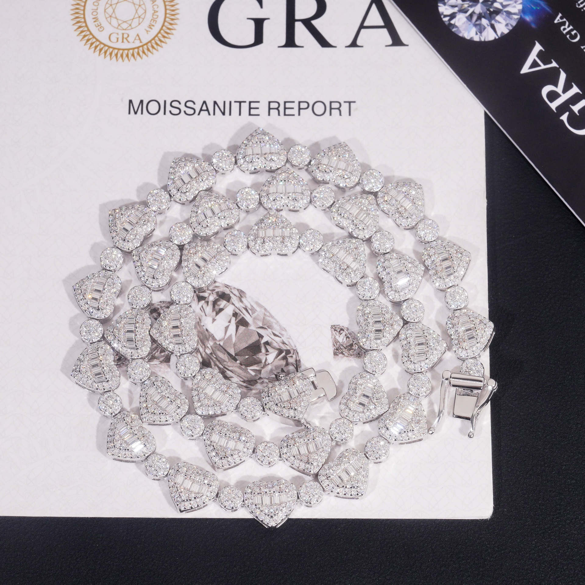 Moissanite Heart Tennis Bracelet — Baguette Pave, 925 Silver — NOVAE ATELIER