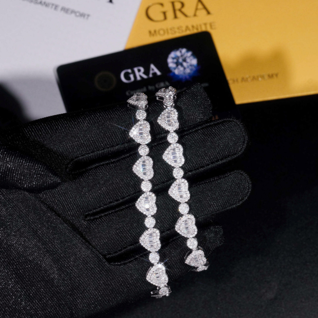 Moissanite Heart Tennis Bracelet — Baguette Pave, 925 Silver — NOVAE ATELIER