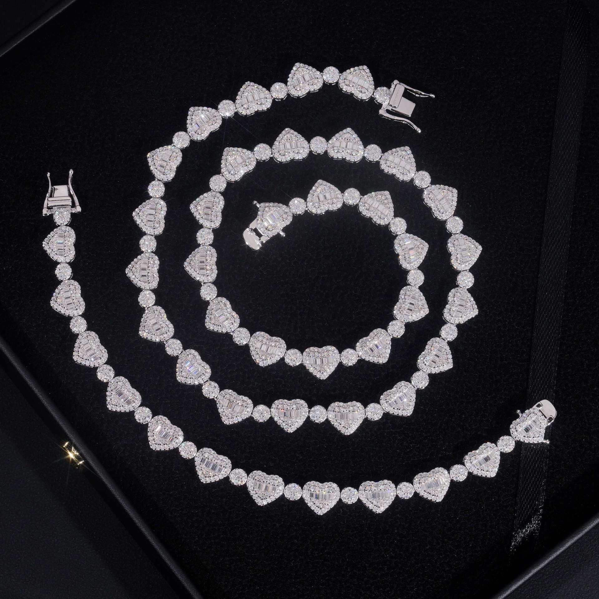 Moissanite Heart Tennis Bracelet — Baguette Pave, 925 Silver — NOVAE ATELIER