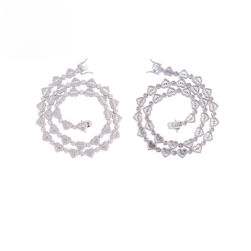 Moissanite Heart Tennis Bracelet — Baguette Pave, 925 Silver — NOVAE ATELIER