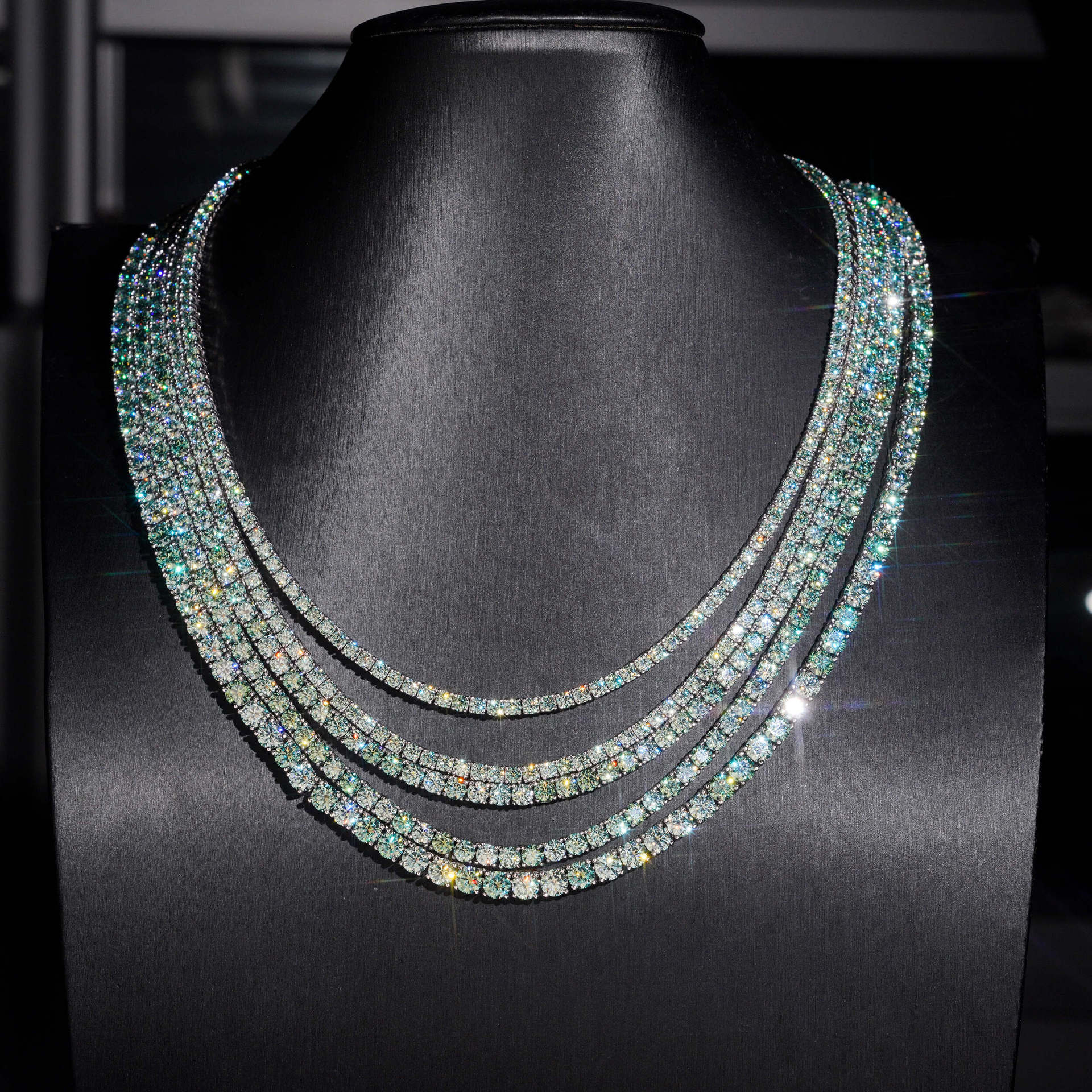 Moissanite Tennis Chain — 3/4/5mm Blue-Green, 925 Silver