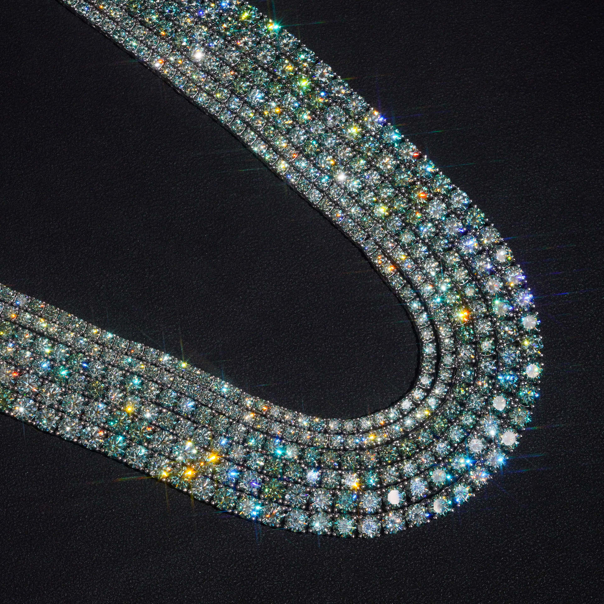 Moissanite Tennis Chain — 3/4/5mm Blue-Green, 925 Silver — NOVAE ATELIER