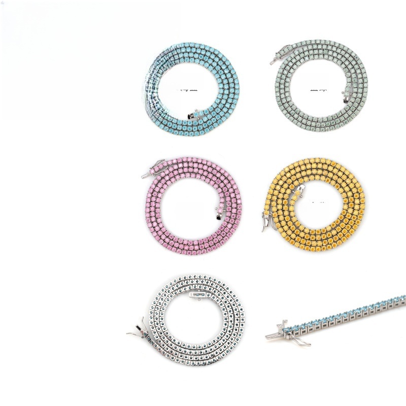 Moissanite Tennis Chain — 3/4/5mm Blue-Green, 925 Silver — NOVAE ATELIER