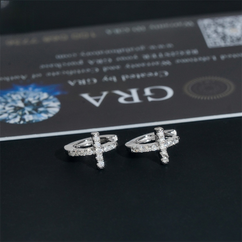 Moissanite Hoop Earrings — Open C-Shape Hinged, 925 Silver