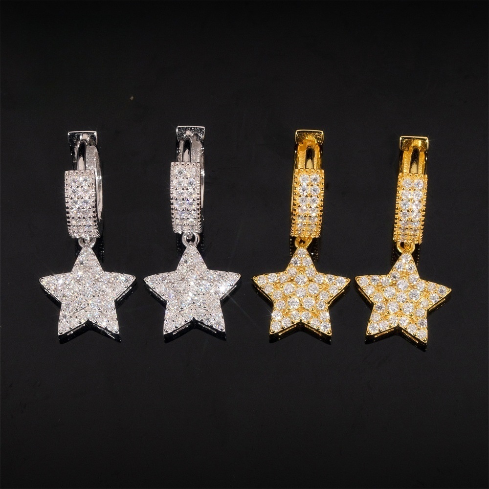 Moissanite Dangle Earrings — Five-Point Star, 925 Silver