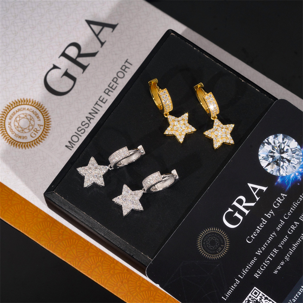 Moissanite Dangle Earrings — Five-Point Star, 925 Silver — NOVAE ATELIER