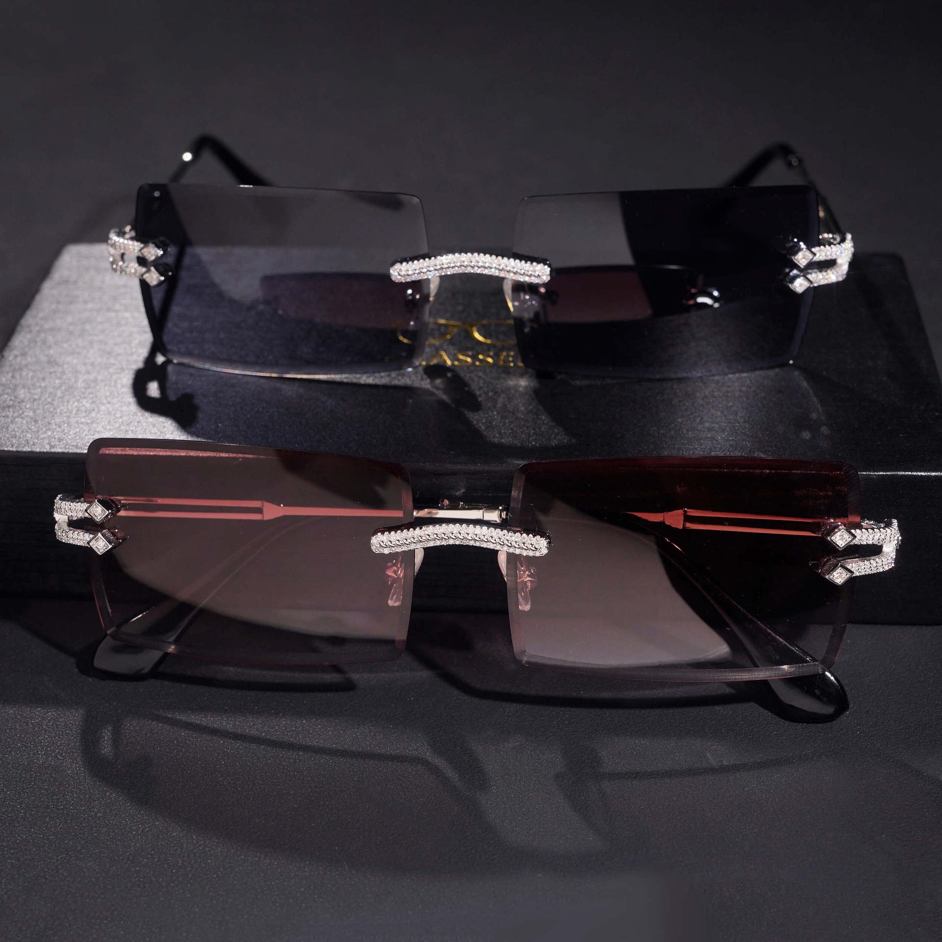 925 Silver Moissanite Gradient Rimless Sunglasses — NOVAE ATELIER