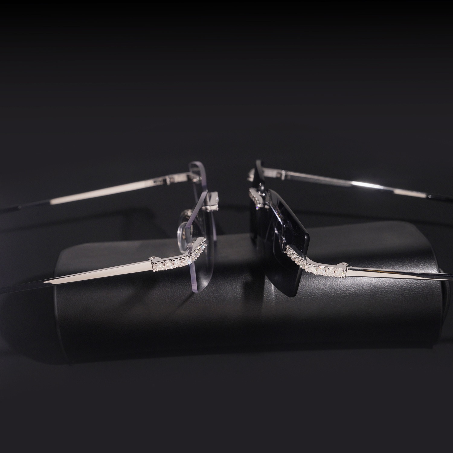 Iced Out Moissanite Sunglasses — Rimless Frame, Hip Hop, 925 Silver — NOVAE ATELIER