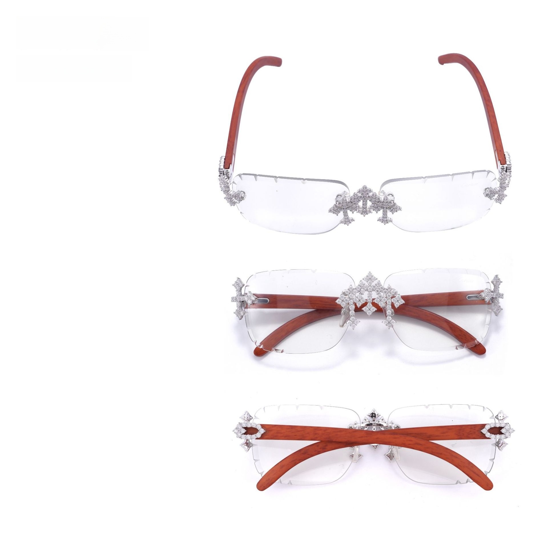 Iced Out Moissanite Sunglasses — Rosewood Temples, 925 Silver — NOVAE ATELIER