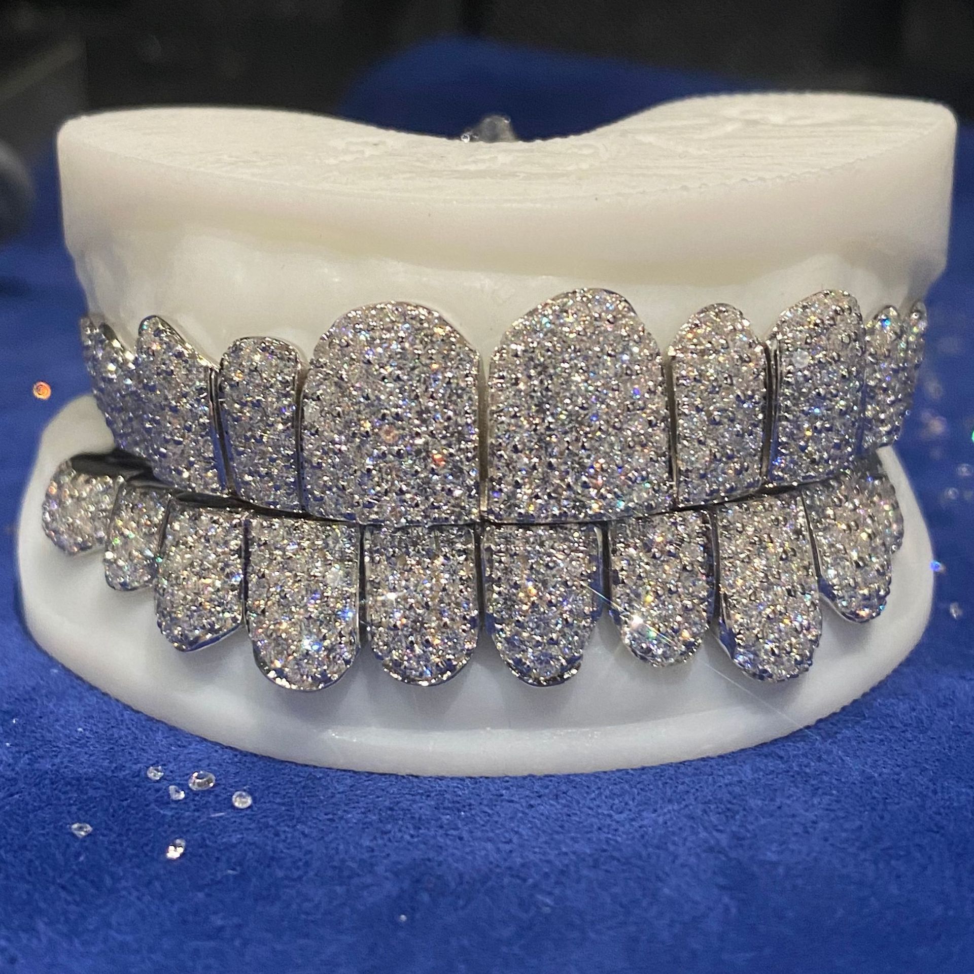 Custom Grillz — Fully Iced Micro Pave Moissanite, Silver — NOVAE ATELIER