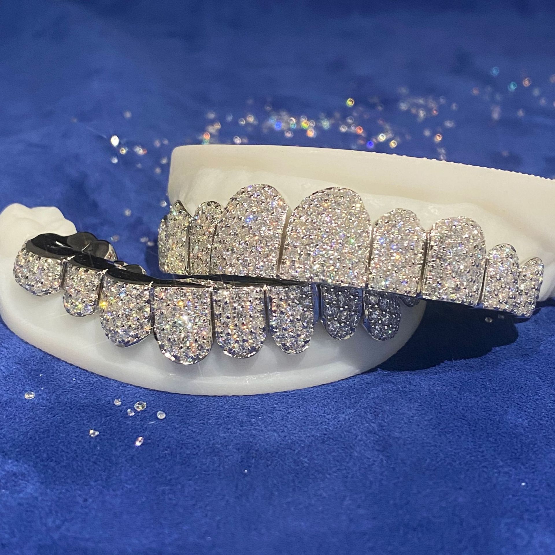 Custom Grillz — Fully Iced Micro Pave Moissanite, Silver — NOVAE ATELIER