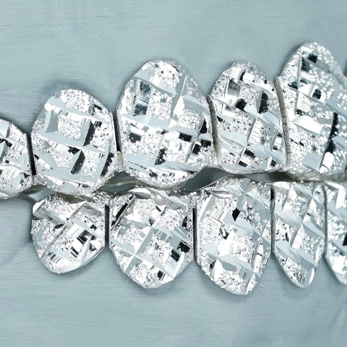 Custom Grillz — Textured Silver, Faceted Cut, No Stones — NOVAE ATELIER