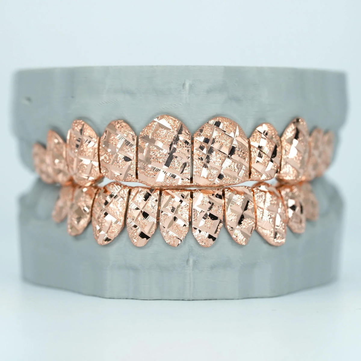 Custom Grillz — Textured Silver, Faceted Cut, No Stones — NOVAE ATELIER