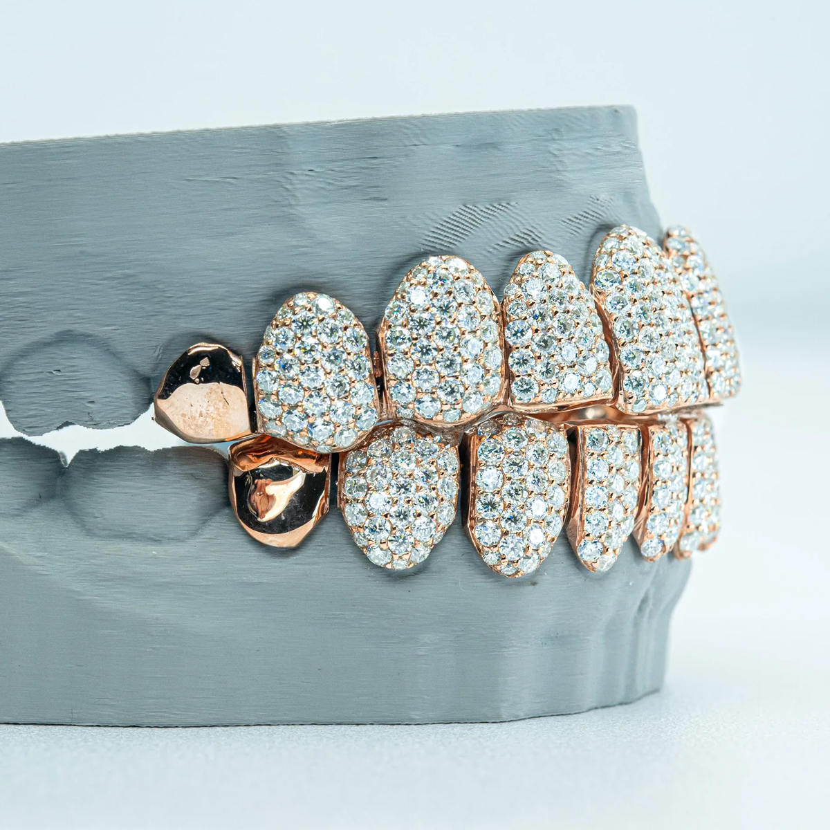 Custom Grillz — Dense Micro Pave Iced Moissanite, Silver — NOVAE ATELIER
