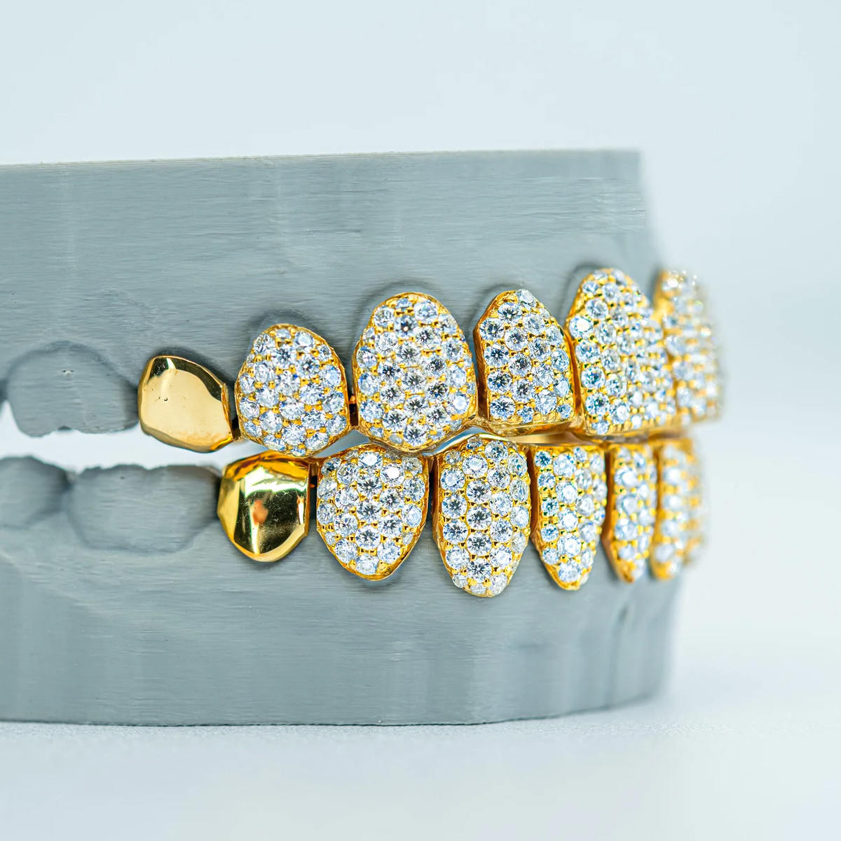 Custom Grillz — Dense Micro Pave Iced Moissanite, Silver — NOVAE ATELIER