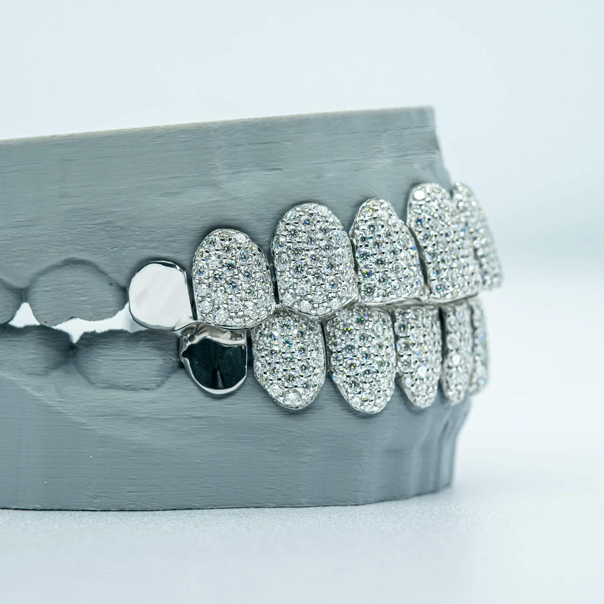 Custom Grillz — Dense Micro Pave Iced Moissanite, Silver — NOVAE ATELIER