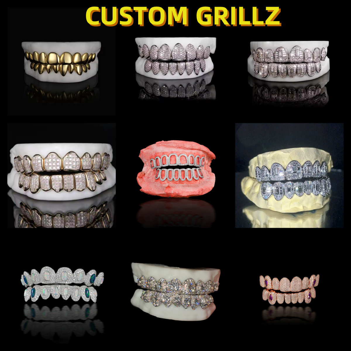 Custom Grillz — Rose Gold, Iced Moissanite with Ruby Inlay — NOVAE ATELIER