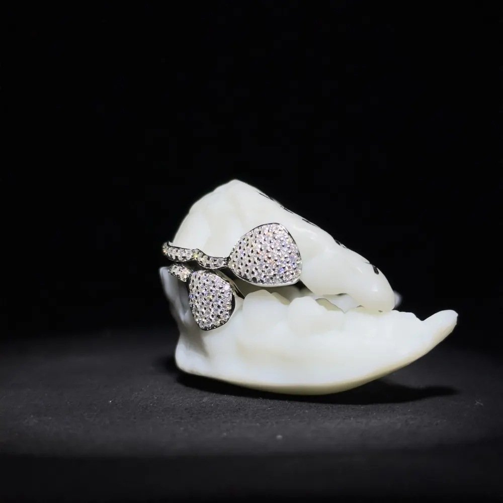 Custom Grillz — Designer Shape, Iced Moissanite, Silver — NOVAE ATELIER