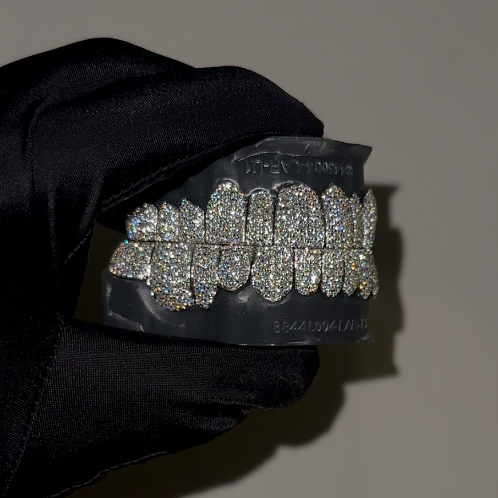 Custom Grillz — Snowflake Iced Moissanite, Silver — NOVAE ATELIER