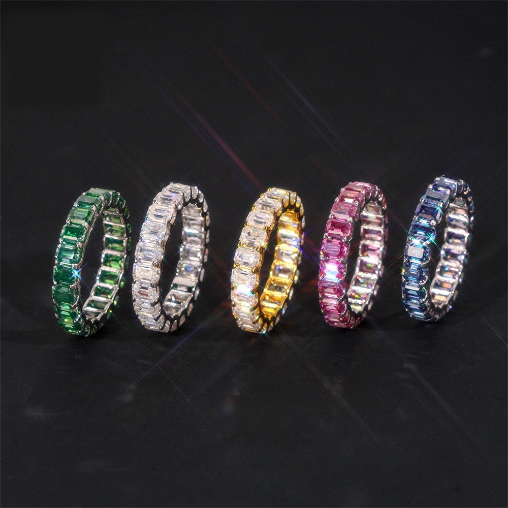 Moissanite Eternity Ring — Emerald Cut Band, 925 Silver — NOVAE ATELIER
